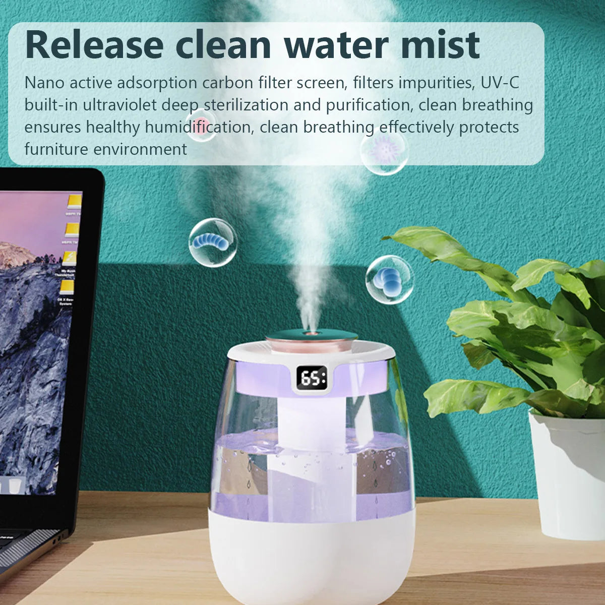 1300Ml Air Humidifier Aroma Diffuser Double Spray Port Essential Oil Mist Maker Desktop Home Office USB Humidifier with Light